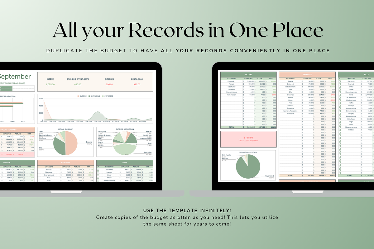 Simple Paycheck Budget - Green, a Templates & Theme by The Creative Plans co (Photo 8 of 10)