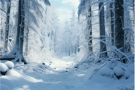 Snowy path winding through a frozen, a Nature Photo by Ylivdesign