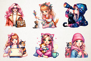 Cute Catlover Girl Clipart, an Illustration by RobertsArt (Thumbnail 3 of 7)