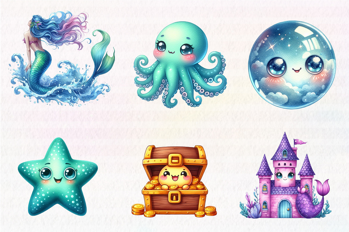 Kawaii Mermaid Clipart, an Illustration by CreationArt (Photo 5 of 5)