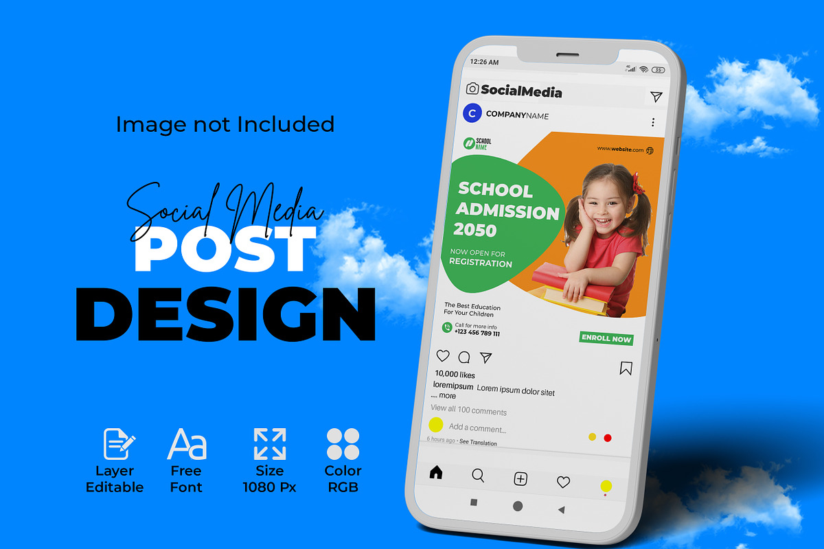 School Admission Social Media Post, a Social Media Template by designSultan (Photo 3 of 4)