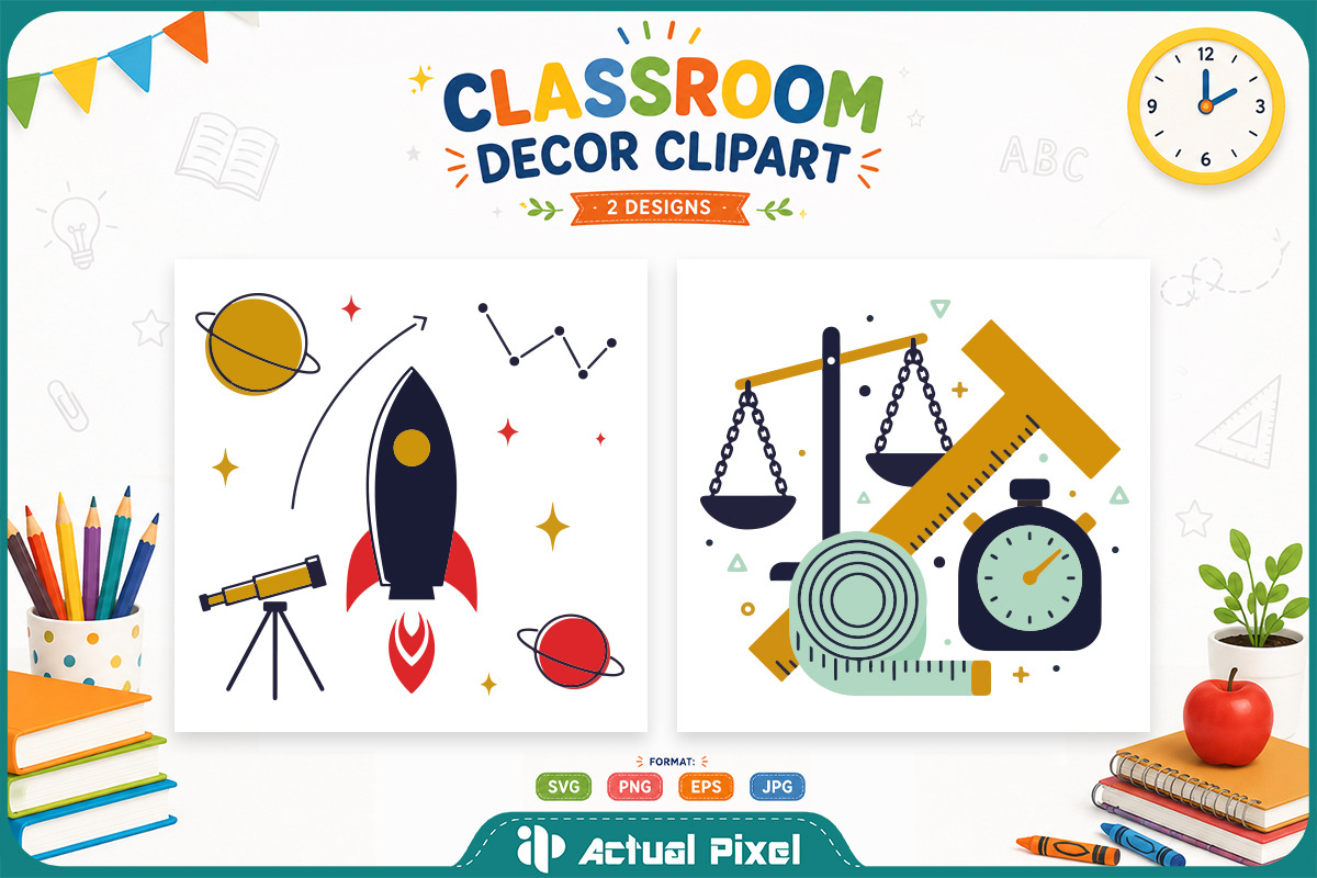 Classroom Decor Clipart Bundle, an Education Illustration by Actual Pixel (Photo 9 of 12)