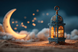 Ramadan Lantern Night Sky Crescent M, a Photo by Pixeness Studio