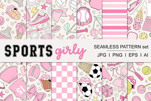 Coquette Girlie Sports pattern set, a Pattern Graphic by @olga.angelloz