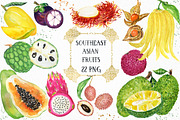 Tropical Asian fruits watercolors, a Food Illustration by LABFcreations (Thumbnail 1 of 6)