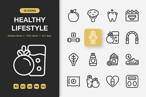 Healthy Lifestyle Outline Icons, an Outline Icon by Spacepixel Creative
