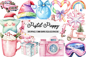 Pastel Preppy Christmas Clipart, an Illustration by Daily.Designs