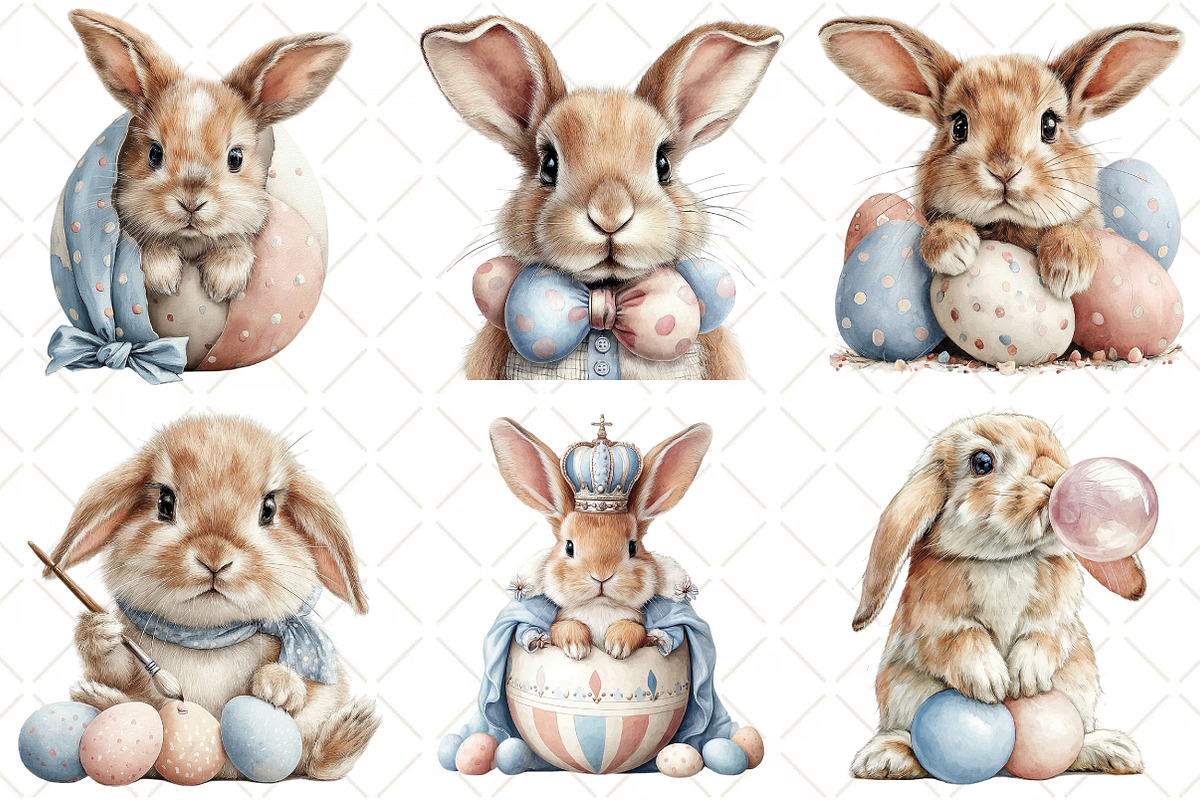 Whimsical Easter Bunny Clipart, an Illustration by Black Bird Studio (Photo 2 of 6)