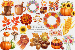 Watercolor Autumn Flower Pumpkin Png, an Illustration by Creative Art