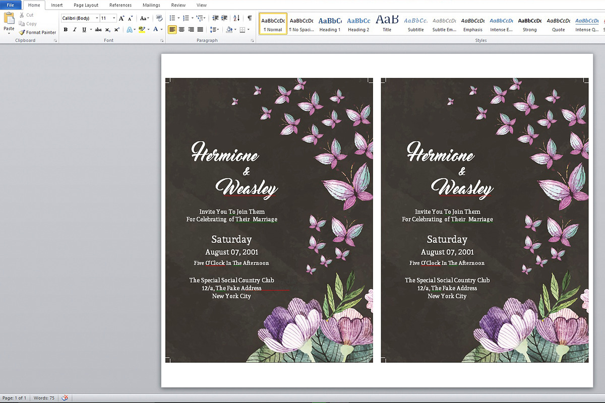 Floral Wedding Invitation Card, an Invitation Template by Geek Shop (Photo 4 of 4)