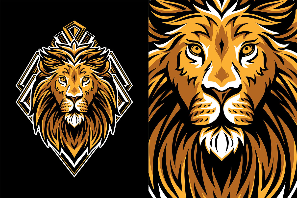 Lion Head with Geometric Badge, an Animal Illustration by weervector (Photo 1 of 4)