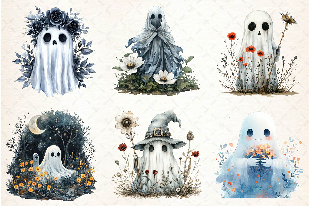Halloween Floral Ghost Clipart, an Illustration by Dream Creation (Photo 4 of 7)