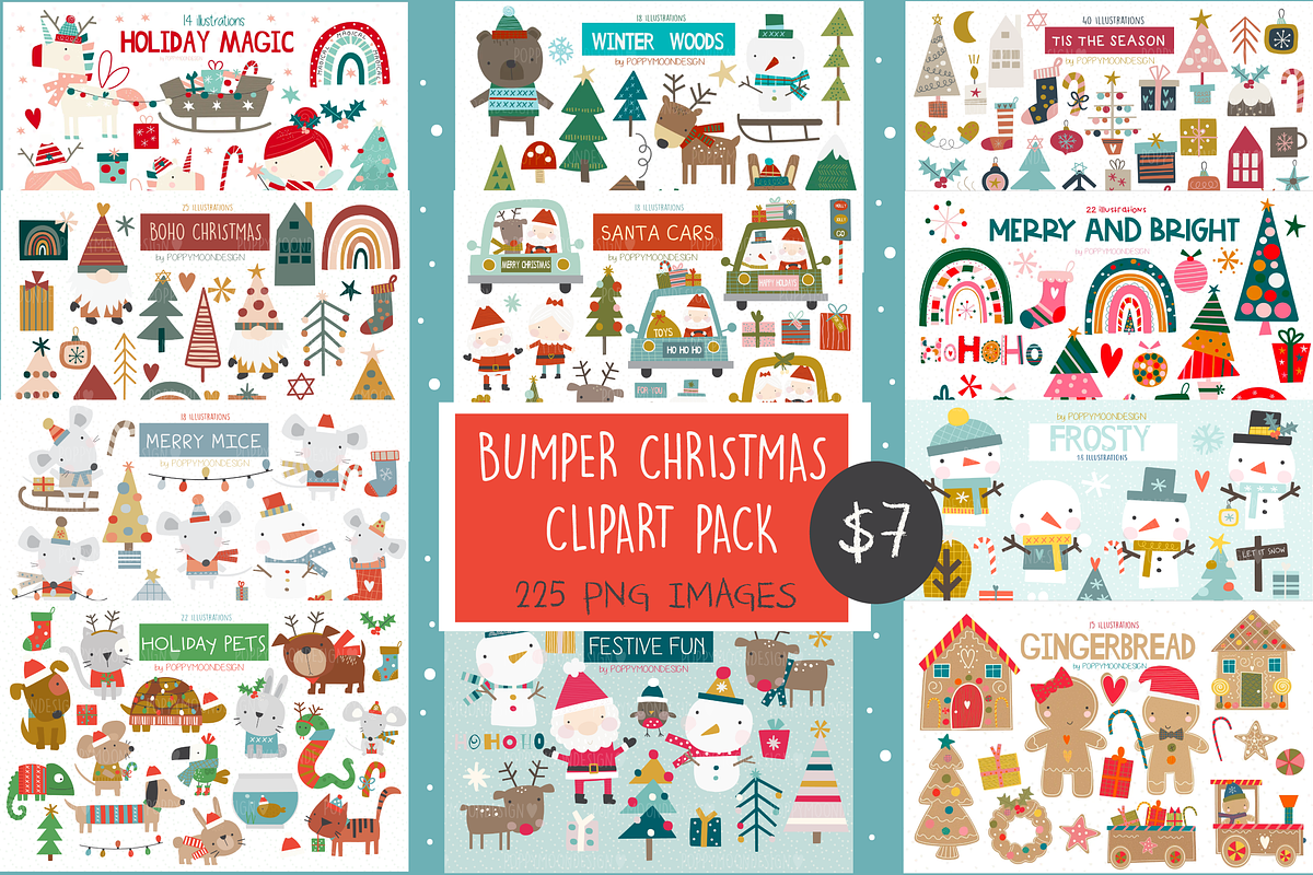 Bumper Christmas clipart set, an Animal Illustration by Poppymoondesign (Photo 1 of 12)