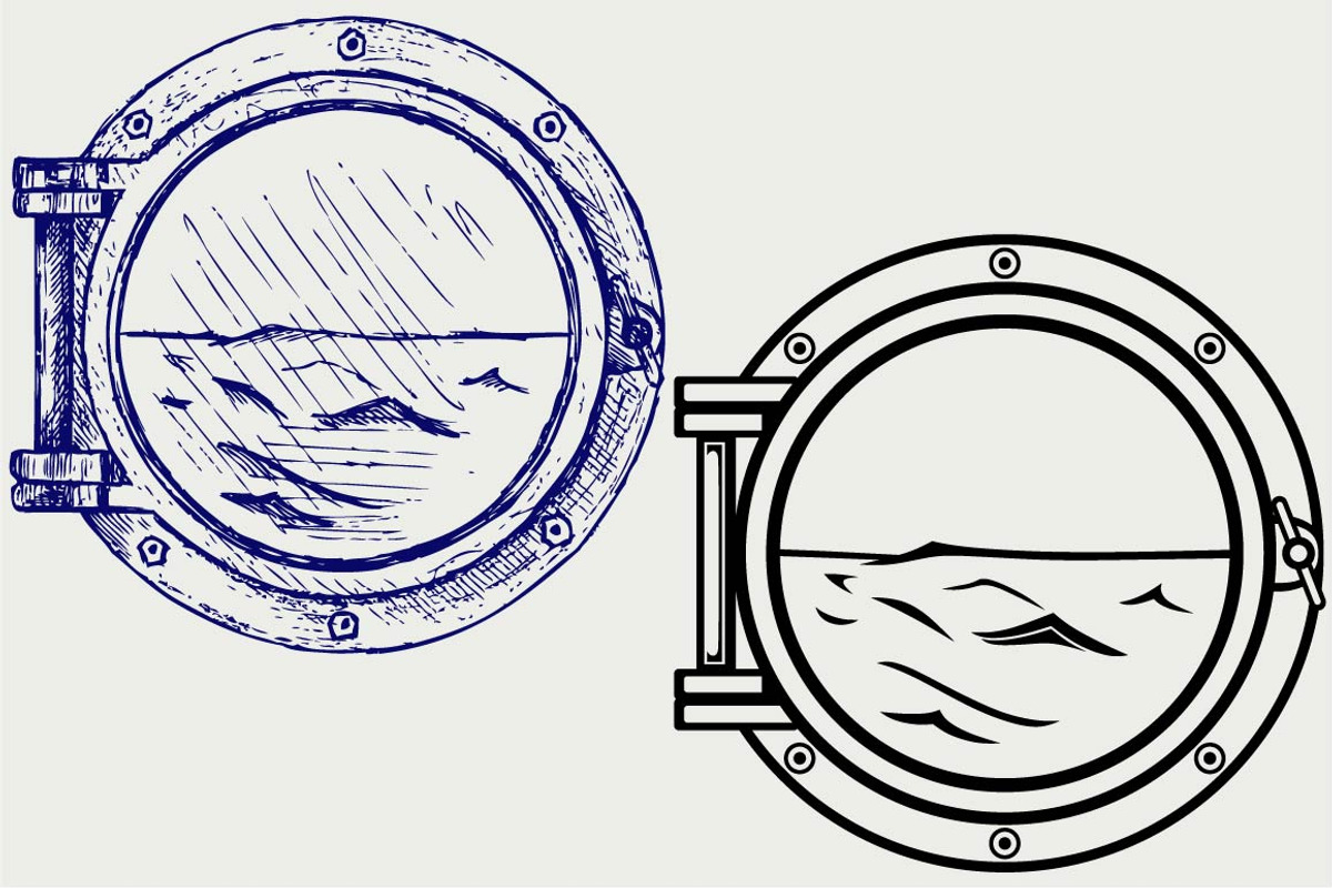 Metallic porthole ship SVG DXF, an Outline Icon by LineworkStock