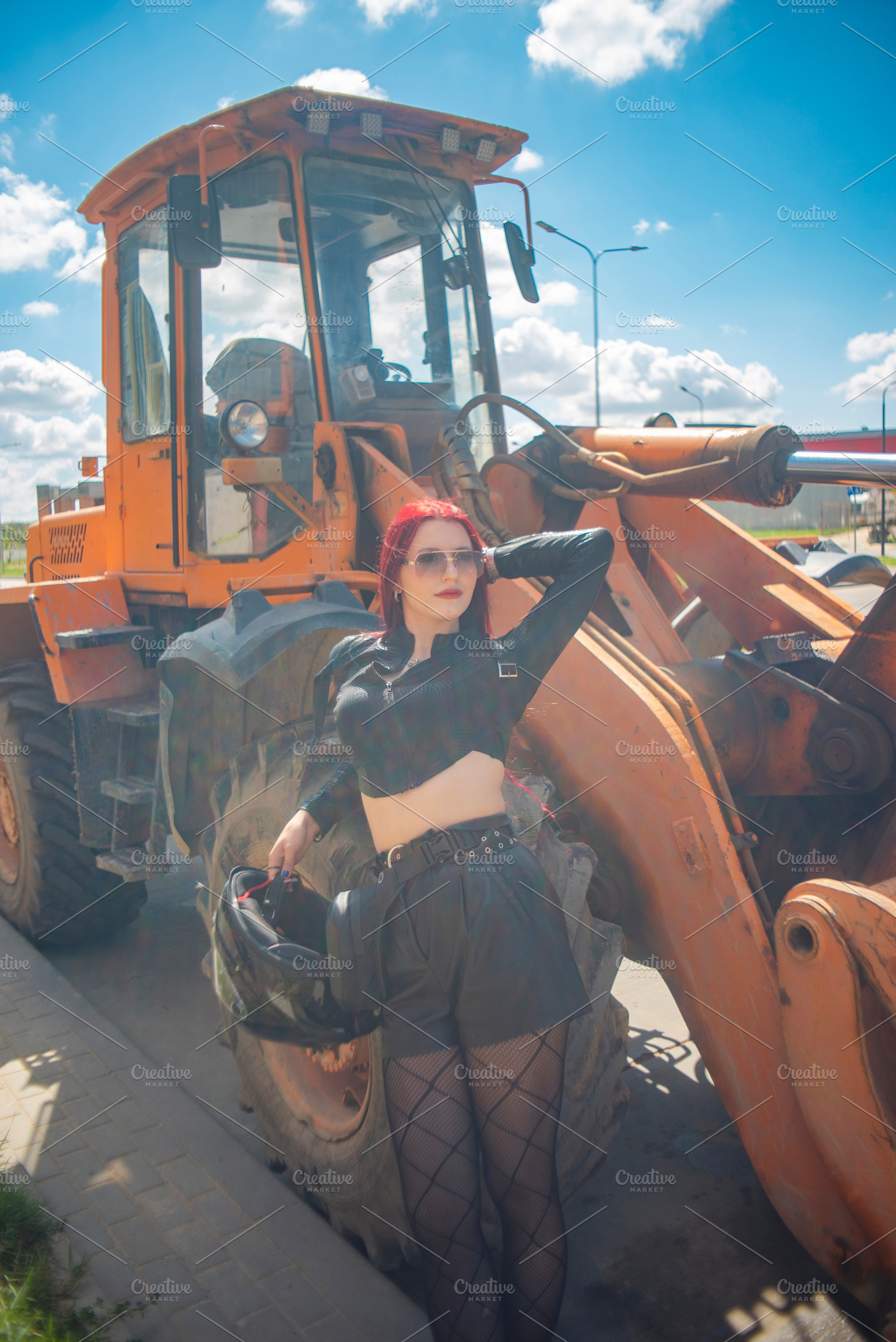 Vertical portrait of red haired woman with moto helmet near oran, a Photo by Pictures for you!!!!!!!!!
