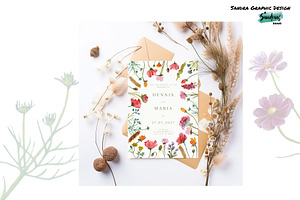 Wild Flowers Wedding Invitation, a Card Template by SandraGraphicDesign
