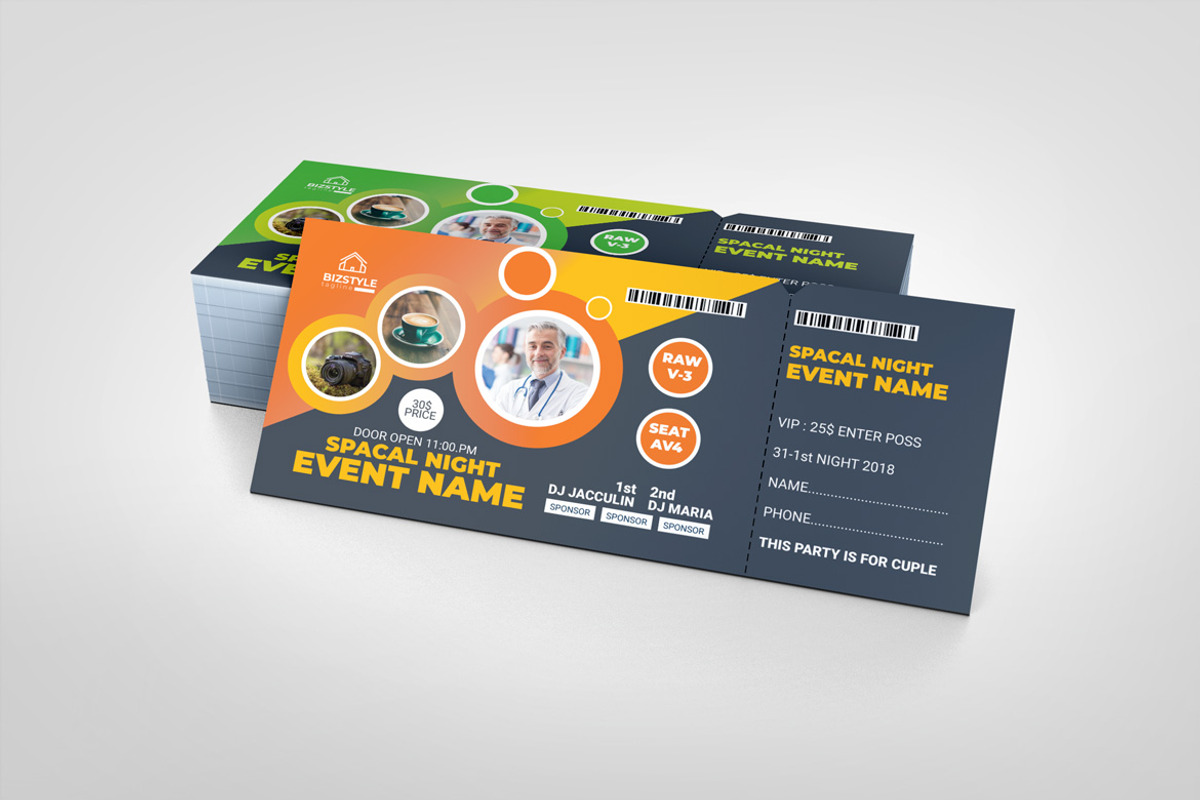 Modern Event Ticket Design Template, a Card Template by BrandlyTemplate (Photo 2 of 3)