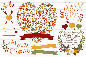 Autumn Floral Heart & Banner Vectors, an Illustration by Amanda Ilkov