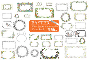 Easter Floral Botanical Frame Bundle, an Object Illustration by Designer_Momina
