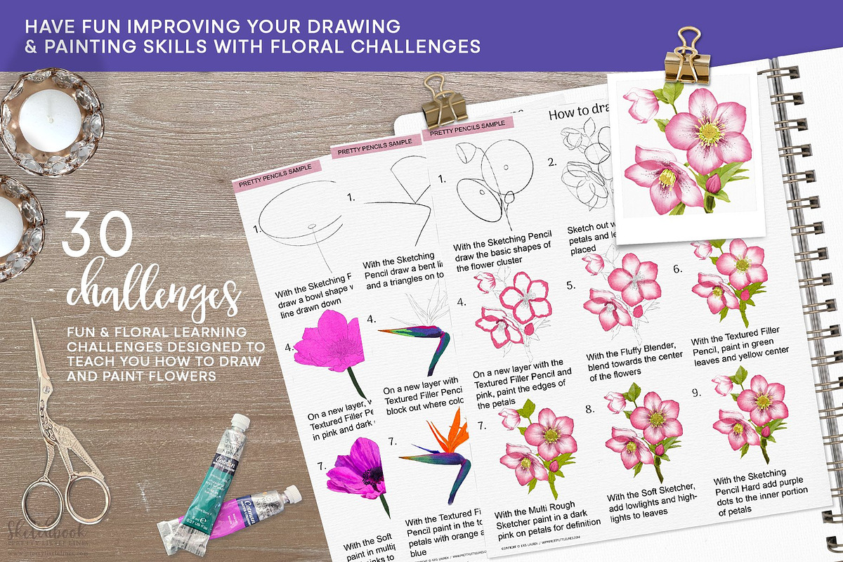 Fun Floral Sketchbook Practices, a Brush Add-On by Pretty Little Lines (Photo 4 of 17)