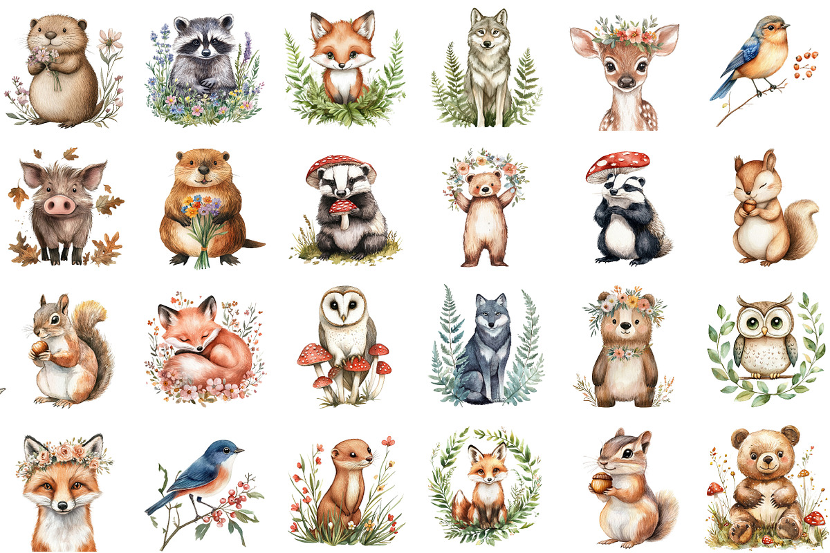 Woodland Animals Cottagecore Clipart, an Illustration by Sublimation Artist (Photo 2 of 6)