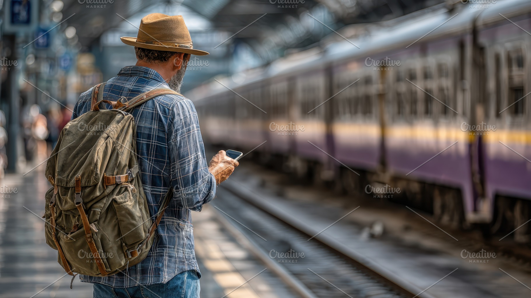 Traveler at Train Station Checking P, a Photo by Pixeness Studio