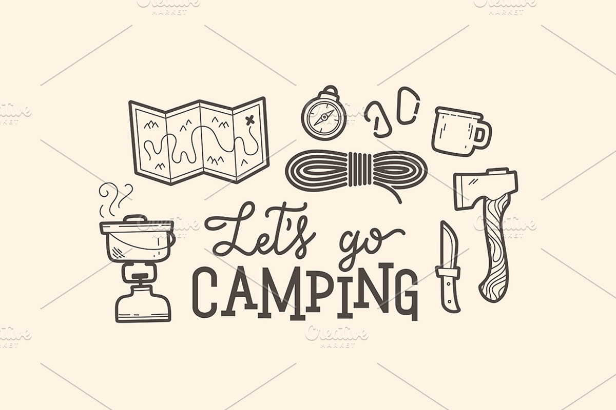 Let's go camping illustration set, an Illustration by tetiana.svirska (Photo 1 of 13)