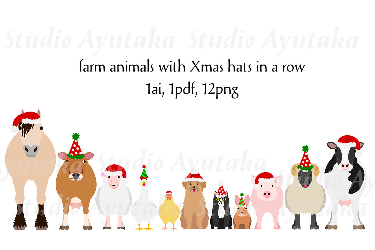 farm animals with Christmas hats, an Illustration by dogsinarow (Photo 1 of 3)