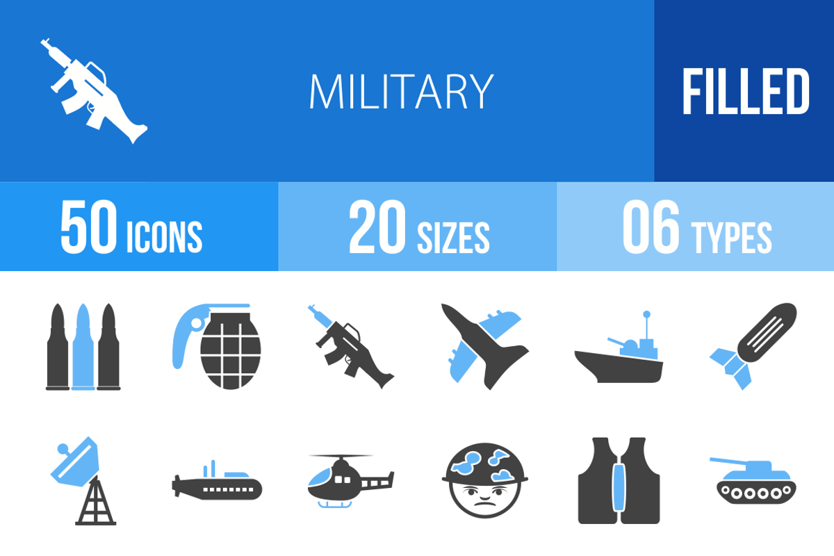 50 Military Blue & Black Icons