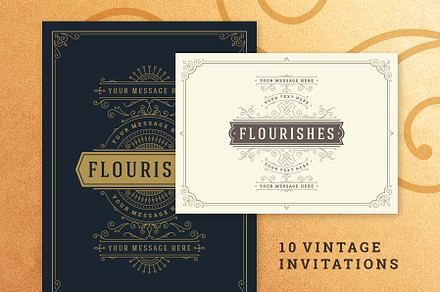 10 Vintage Ornament Invitations, a Card Template by Vasya Kobelev