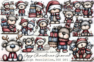 Whimsical Christmas Teddy Clipart Bu, an Illustration by Sublimation Artist