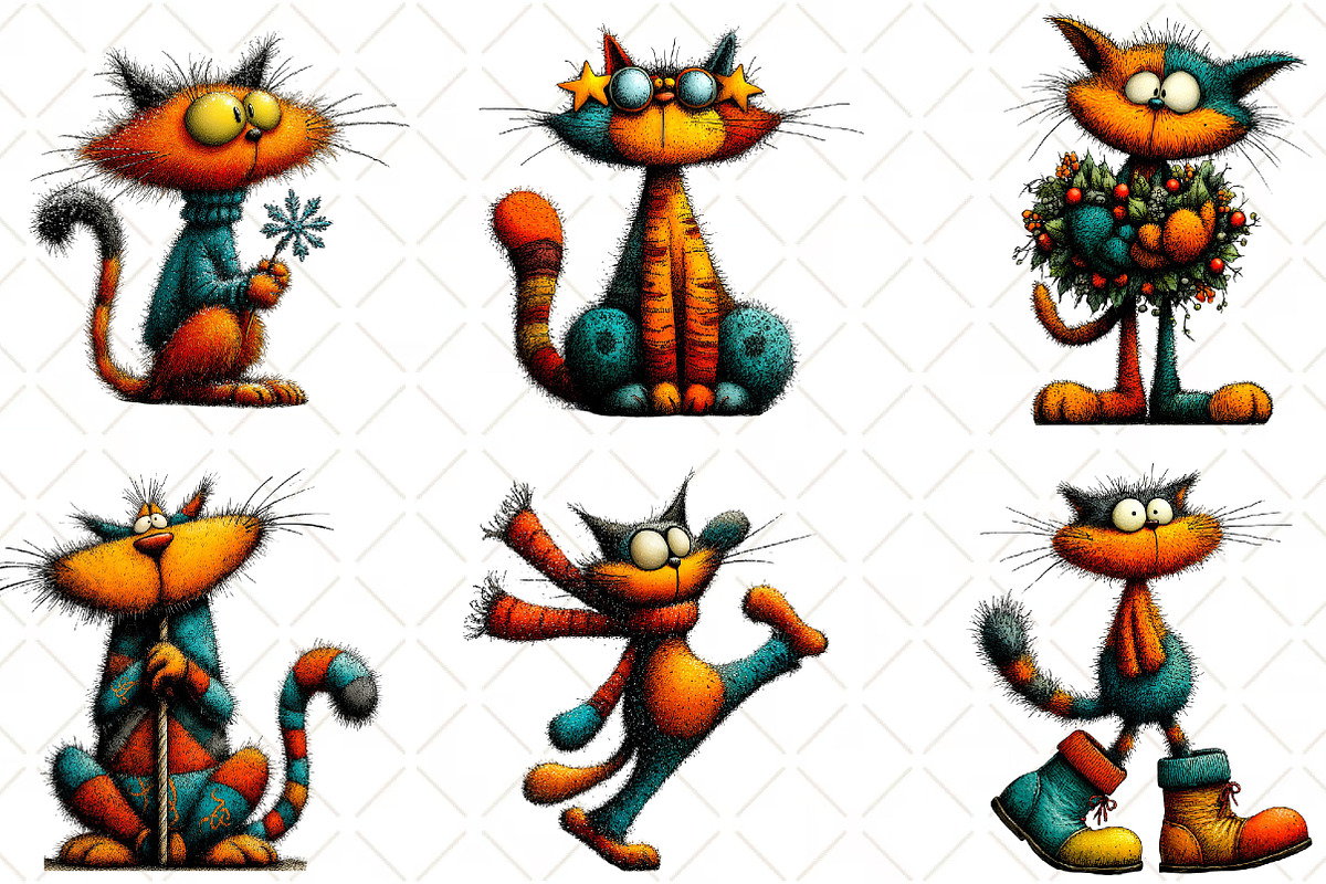 Whimsical Christmas Cat Clipart, an Illustration by Black Bird Studio (Photo 3 of 6)