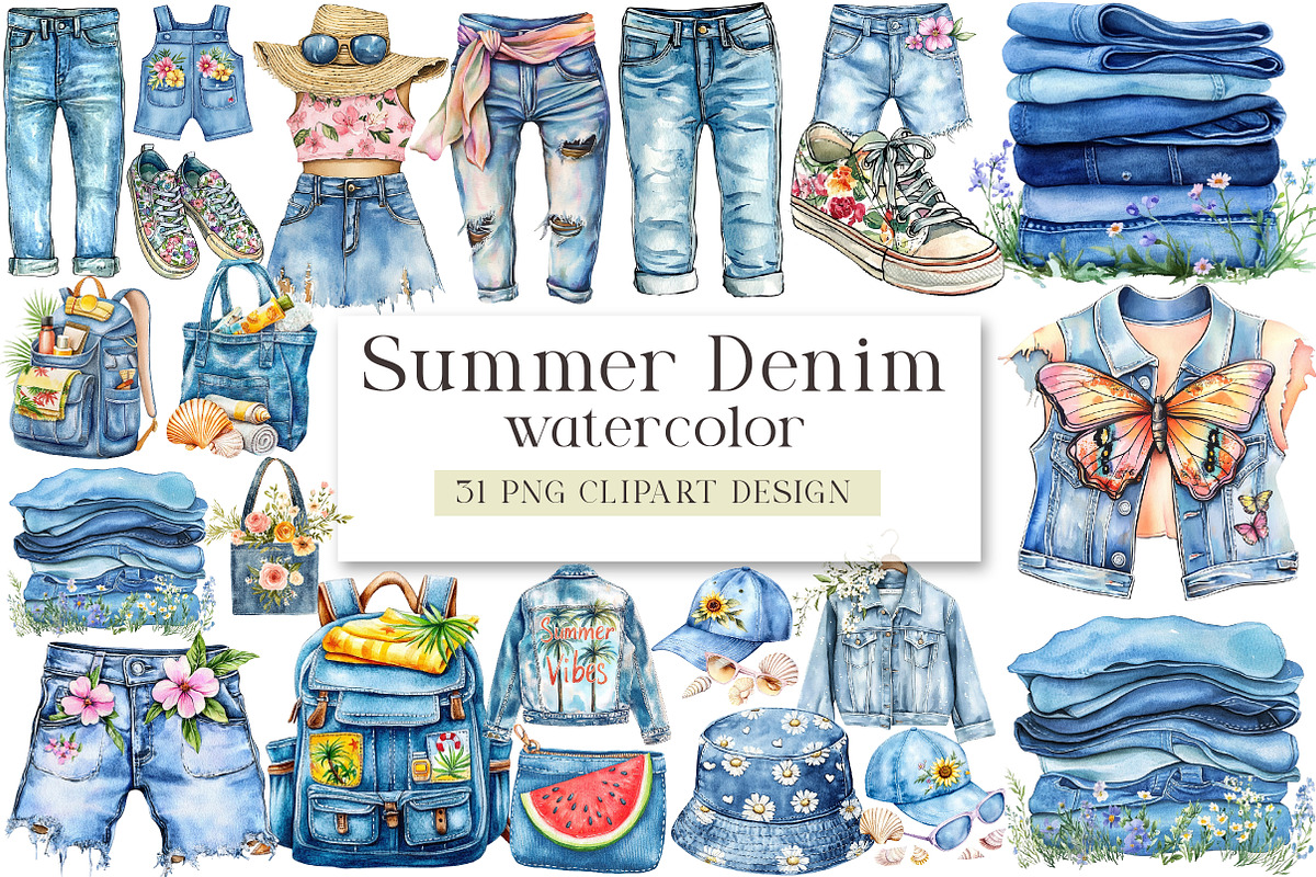 Summer Denim Clipart Bundle, a Seasonal Illustration by DreamArtGraphic (Photo 1 of 4)