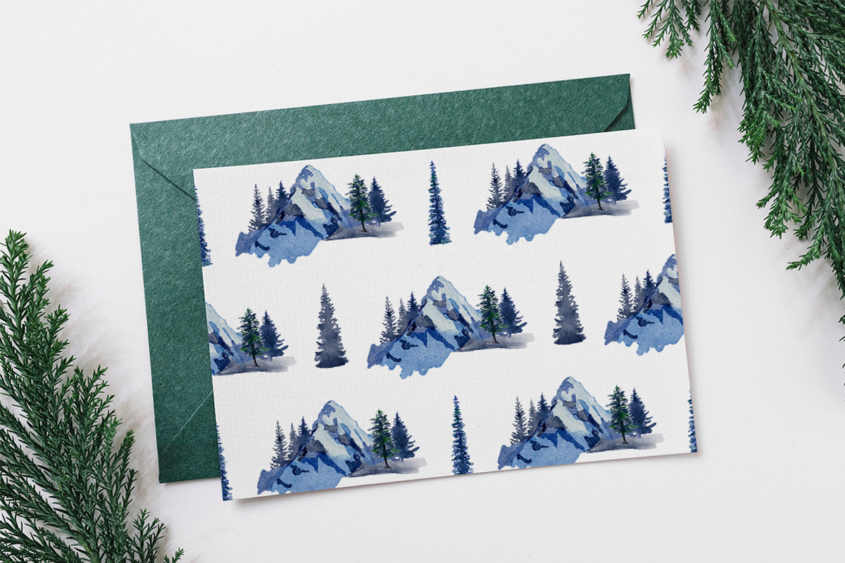 Watercolor winter mountains, a Seasonal Illustration by mArtstore (Photo 6 of 8)