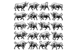 Bull Animal Illustration Clipart Set, an Object Graphic by RT Studio