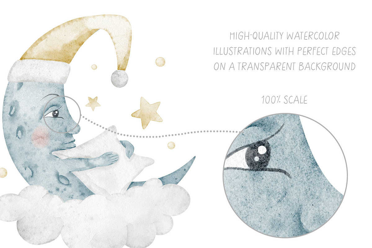 Watercolor Moon Sun Nursery Clipart, an Illustration by Alisles (Photo 10 of 12)