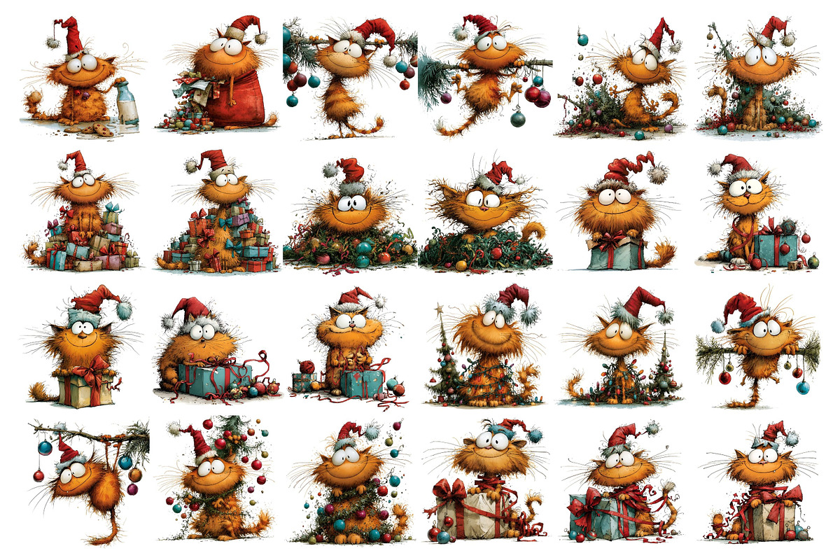 Quirky Christmas Cat Clipart, a Seasonal Illustration by Nicolle's Colorful Art (Photo 4 of 5)