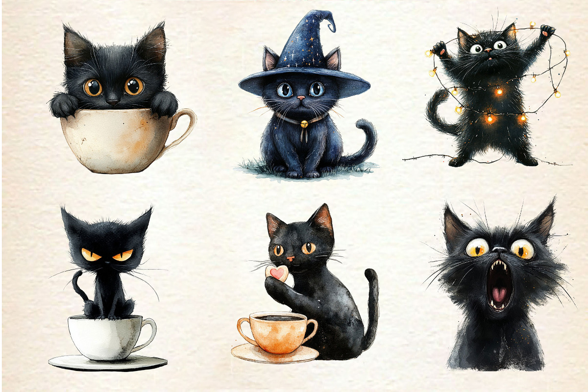 Cat Silhouette Love Coffee Clipart, an Illustration by Dream Creation (Photo 6 of 6)