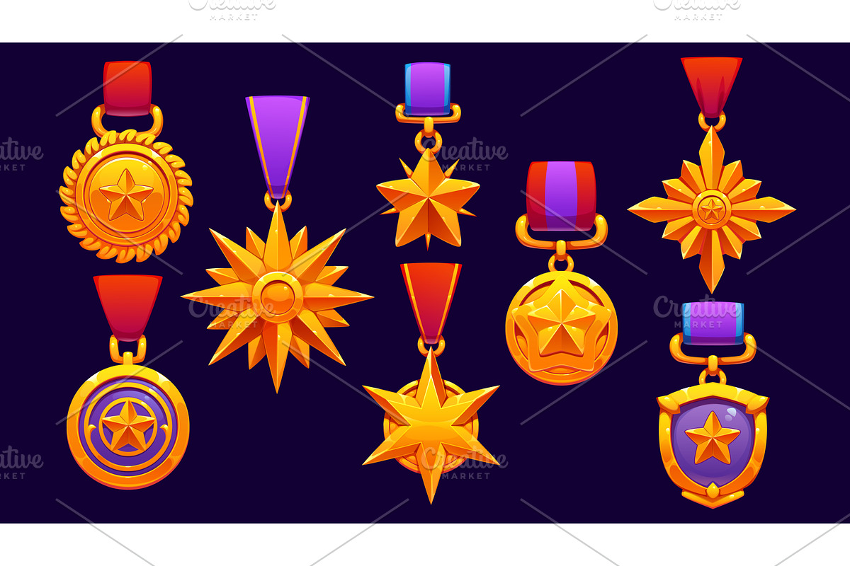 Golden game medals award icons, an Object Illustration by Vector Tradition