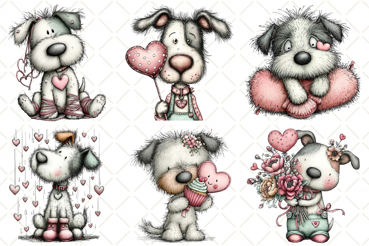 Quirky Valentine Dog Clipart, an Illustration by Black Bird Studio (Photo 3 of 6)