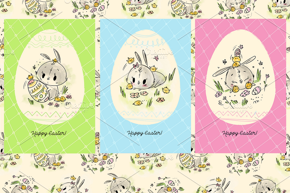 Easter Bunny cards and pattern, a Texture Illustration by Helga Lukas (Photo 3 of 3)