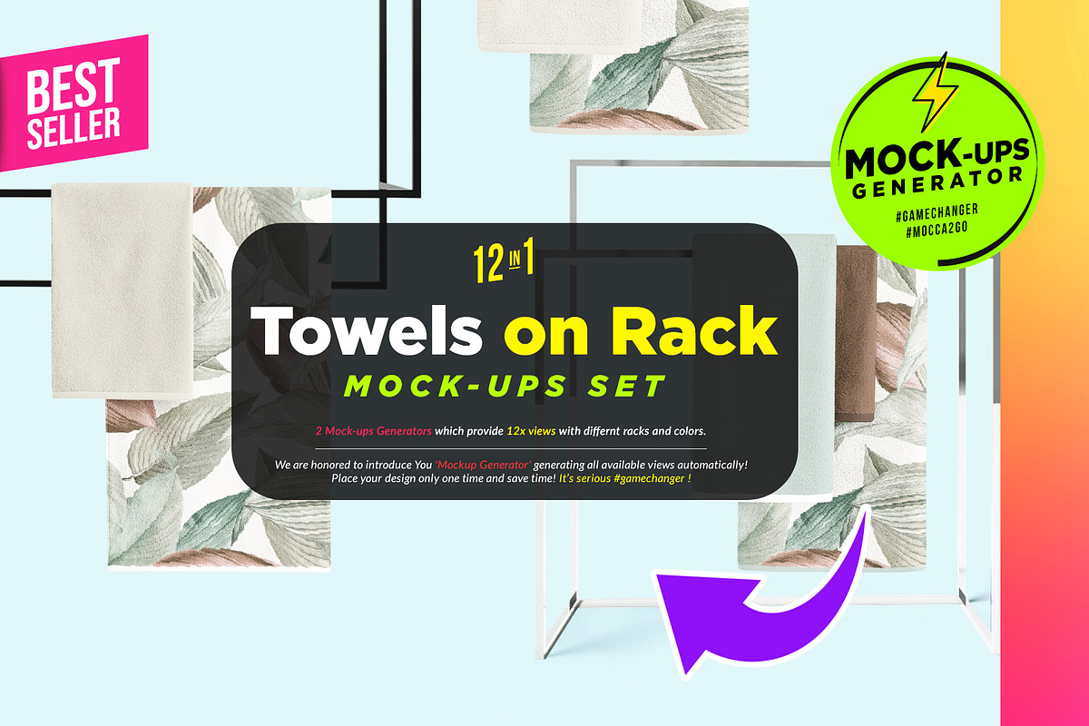 Bath Towels on Rack 6x Mock-ups, a Print Template by Mocca Mockups Store (Photo 1 of 6)