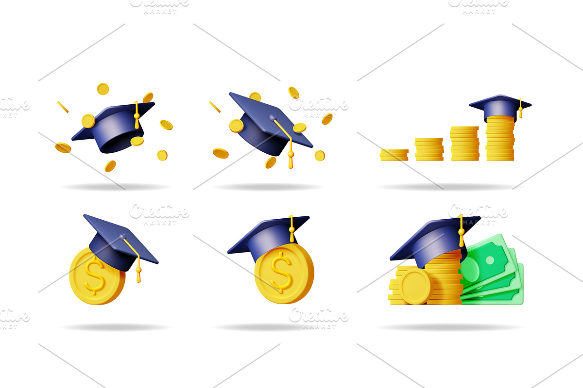 Graduation cap with money and coin, an Education Illustration by Abscent