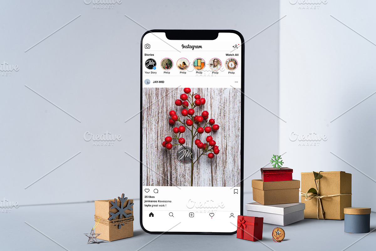 Mock up xmas screen phone, a Device Mockup by JAY MID IMAGE (Photo 4 of 5)