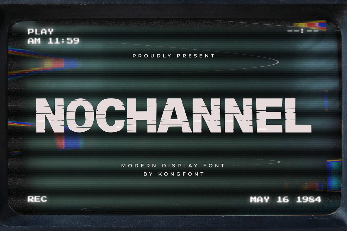 Nochannel – Modern Display Font, a Sans Serif Font by overlaytemplates (Photo 1 of 5)
