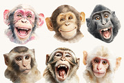Funny Monkey Faces Clipart Set, an Animal Illustration by Design Scotch (Thumbnail 4 of 8)