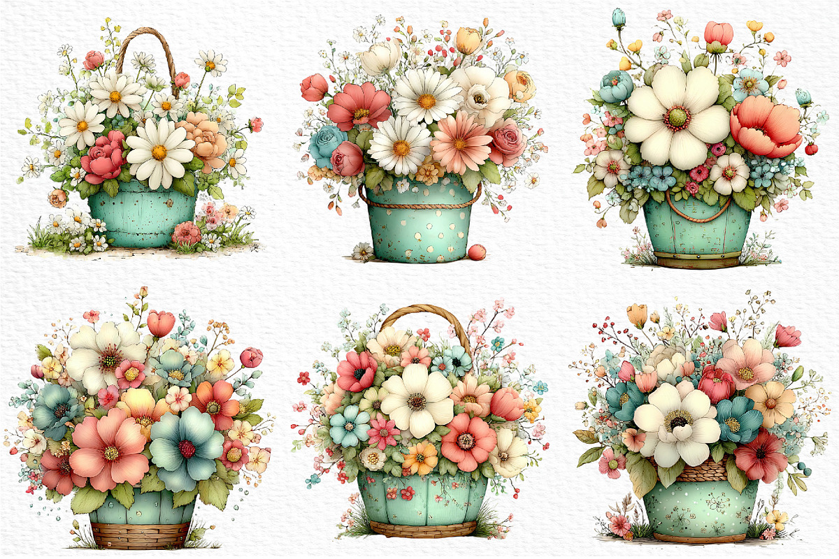 Spring Flower Basket Clipart, an Illustration by Craft Nest (Photo 4 of 11)