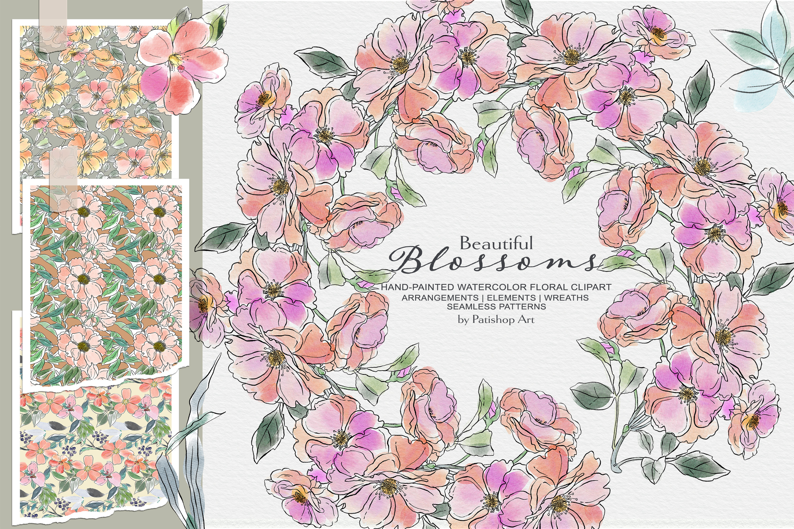 Delicate Flower Watercolor & Ink, an Illustration by Patishop Art