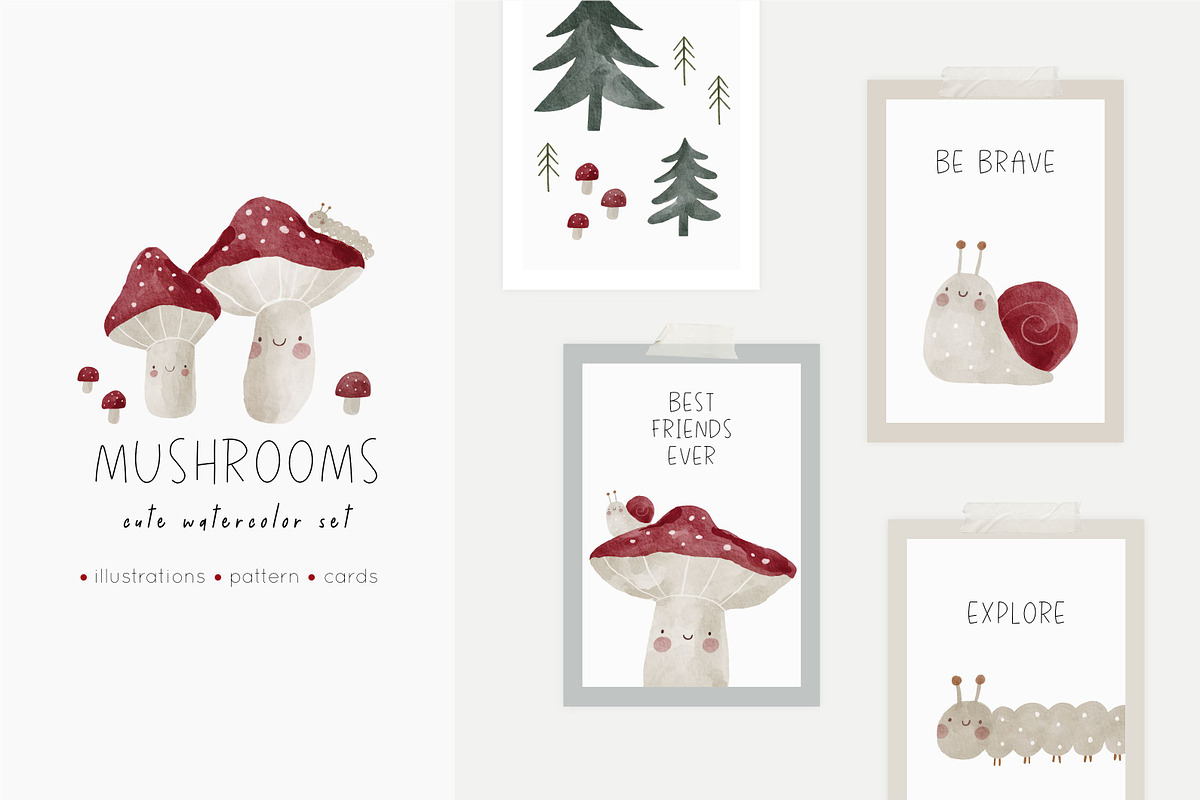 Cute Watercolor Mushrooms, an Animal Illustration by Cute And Wild (Photo 1 of 6)