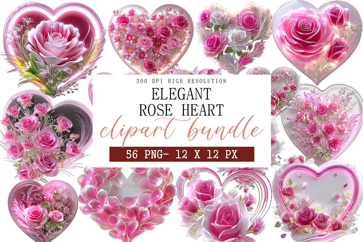 Elegant Rose Heart Clipart, an Illustration by DreamArtGraphic (Photo 1 of 5)